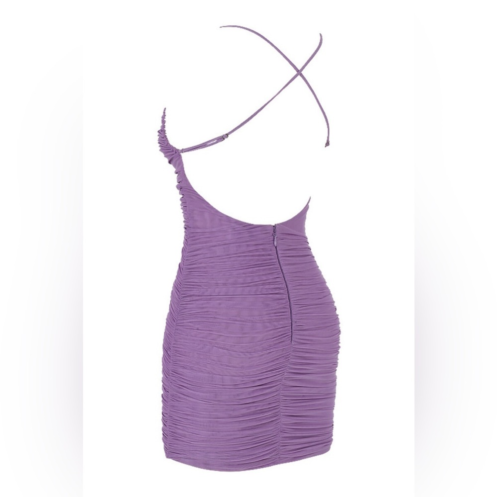 Mistress Rocks 'NIGHTSHADE' Lilac Ruched Mesh Dress - Picture 8 of 9